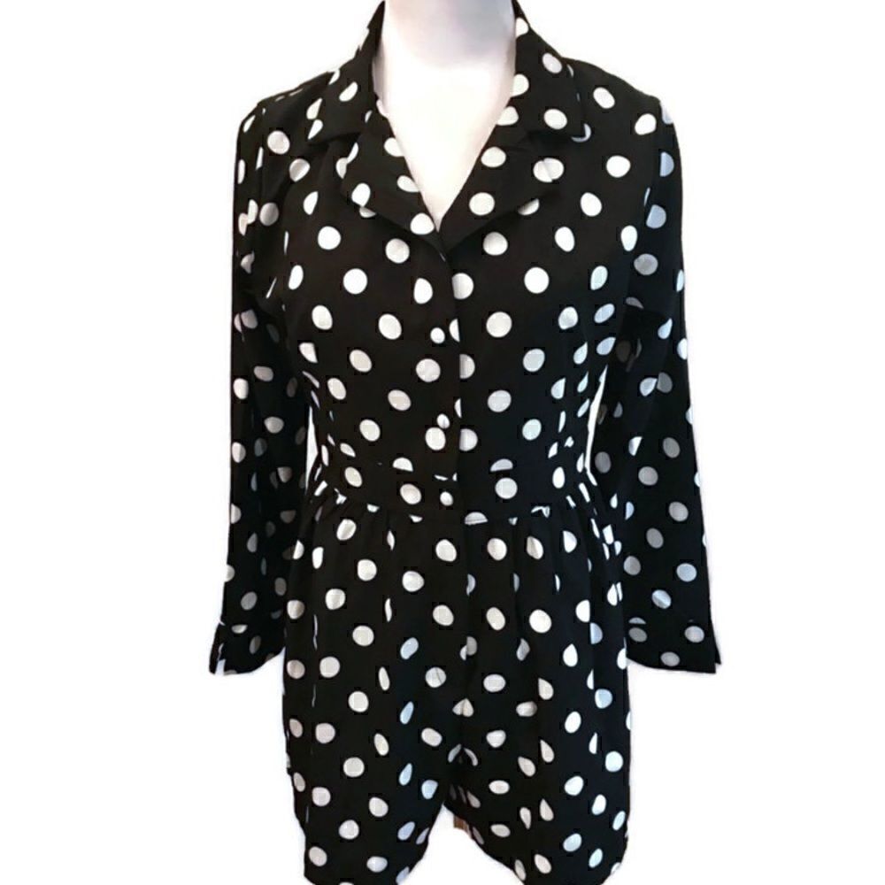 New! CBR Black and White Polka Dot Romper Sz L